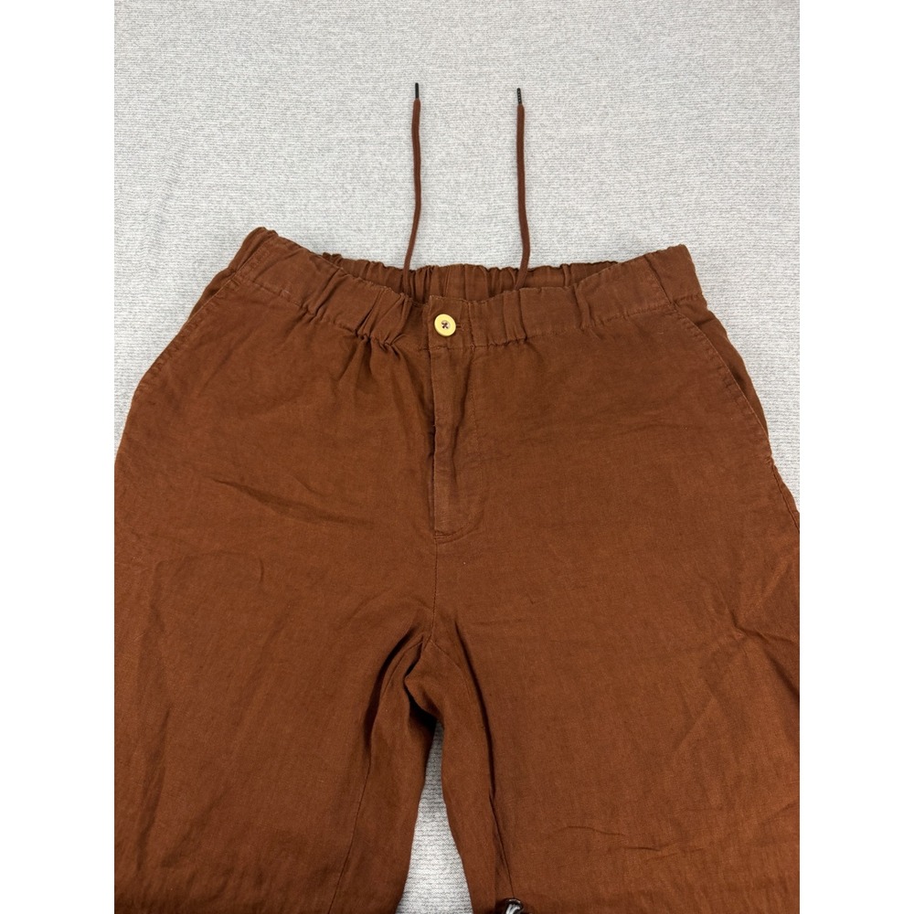 Quince Brown 100% Linen Drawstring Elastic Waist Straight Leg Pants Womens Small - Picture 13 of 13